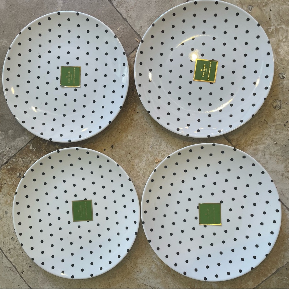 kate spade Black and White Polka Dot 9” accent/salad Plates - set of 4